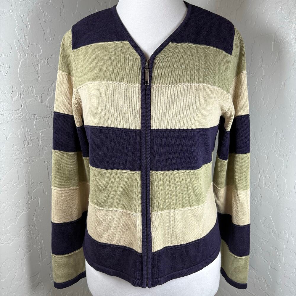 Vintage Y2K Christopher & Banks Preppy Collegiate Striped Zip Grandpa Cardigan M